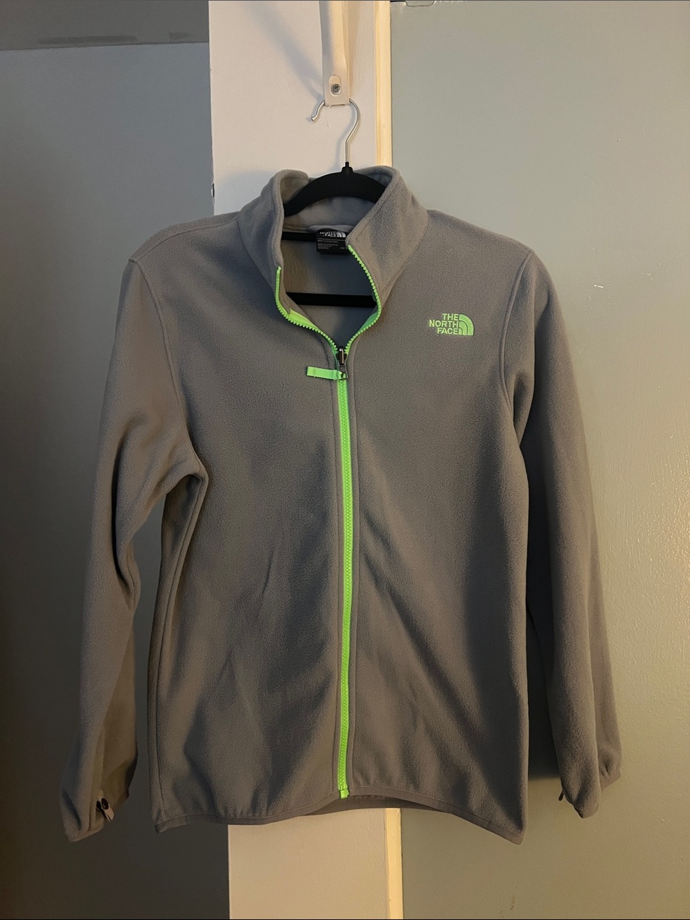 The North Face Gray Boys Fleece Jacket with Neon Green Accents